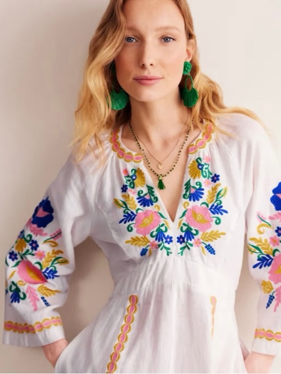 Boden Dresses & Skirts - Boden Una Linen Embroidered Caftan Maxi Dress. Size: 8